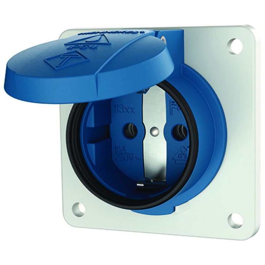 Inbouwwandcontactdoos 16A 2P+A 230V IP54 SCHUKO blauw