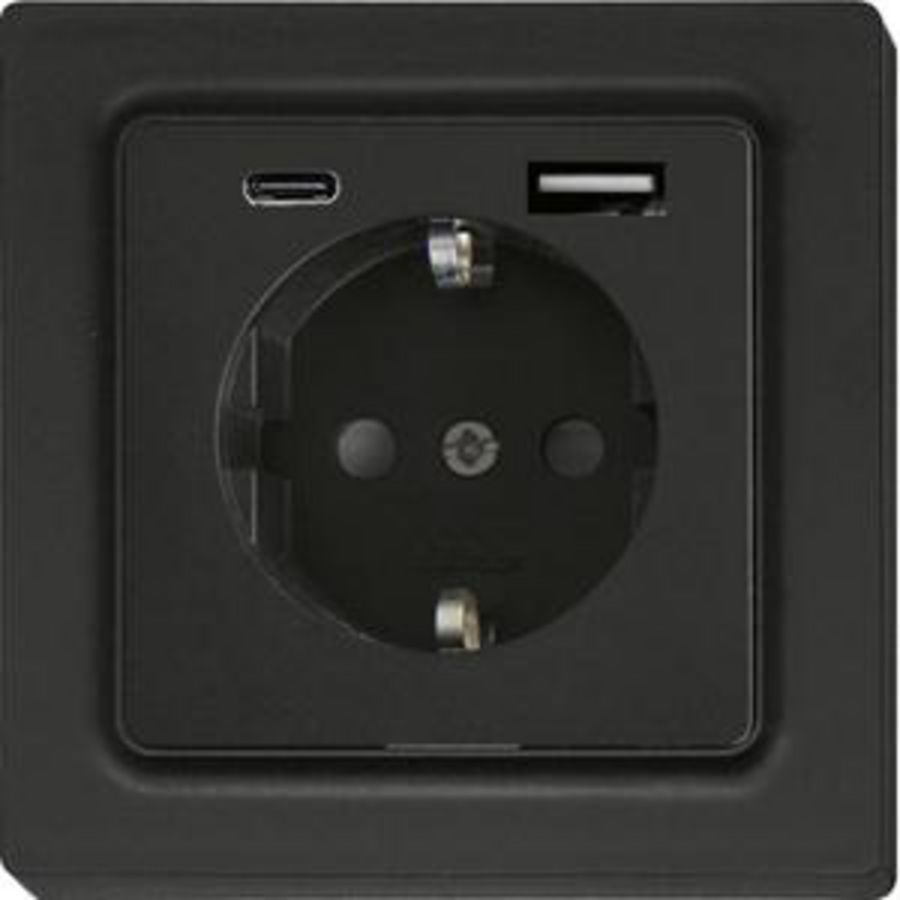 Wandct.doos m. randaarde,E-Design,55x55 mm,USB-A+USB-C,antra