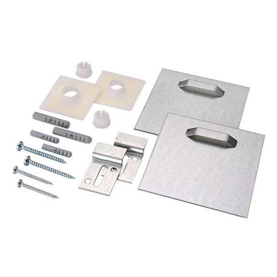 Spiegelbevestiging onzichtbaar (o.a. 2x zelfkl. hechtplaat 100x100mm) voor max. 12kg / 0,8M²