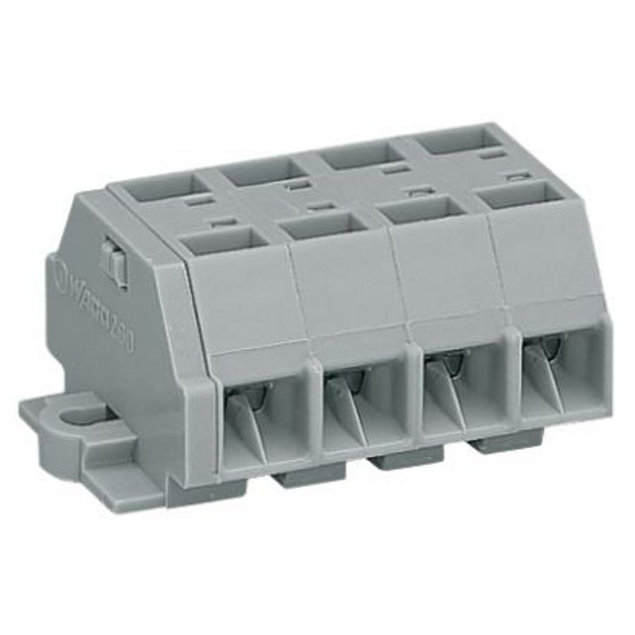 4-draads klemmenstrook +flens z. knop grijs 260-204 VVE=100