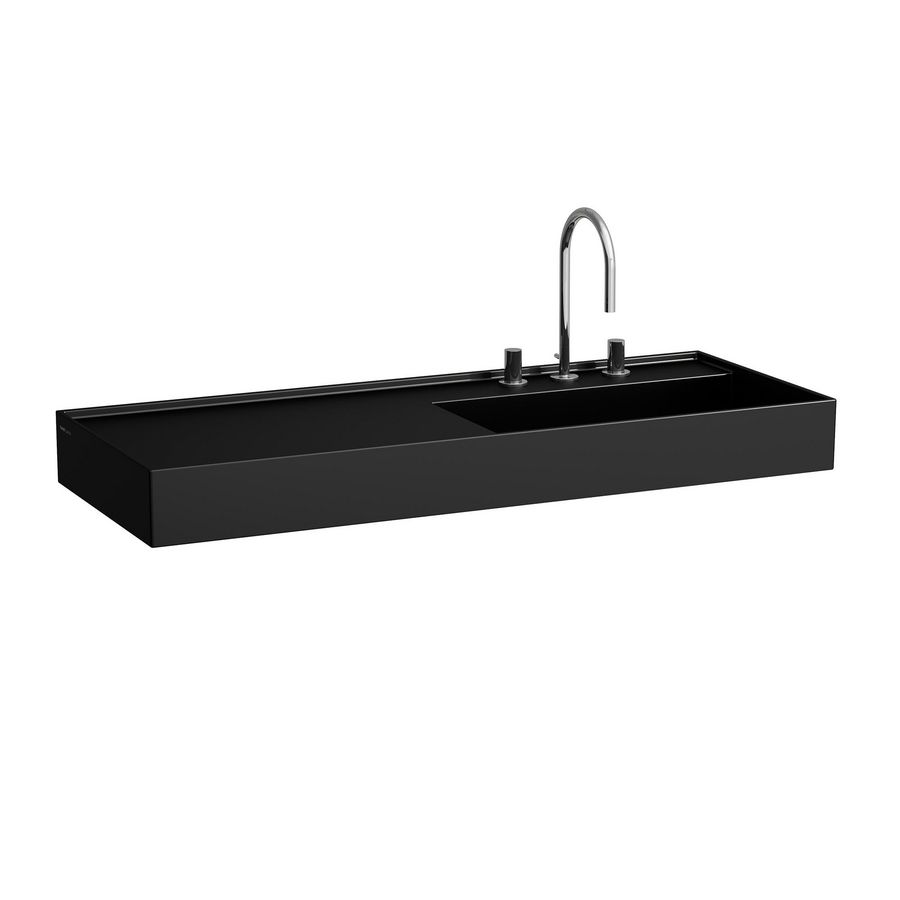 Wastafel afleg links met verborgen afvoer Zwart mat H8133337161111