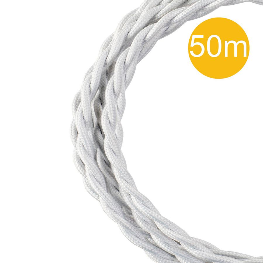 Lengte a 50m. Textielsnoer gedraaid 3C 3x0,75mm² wit