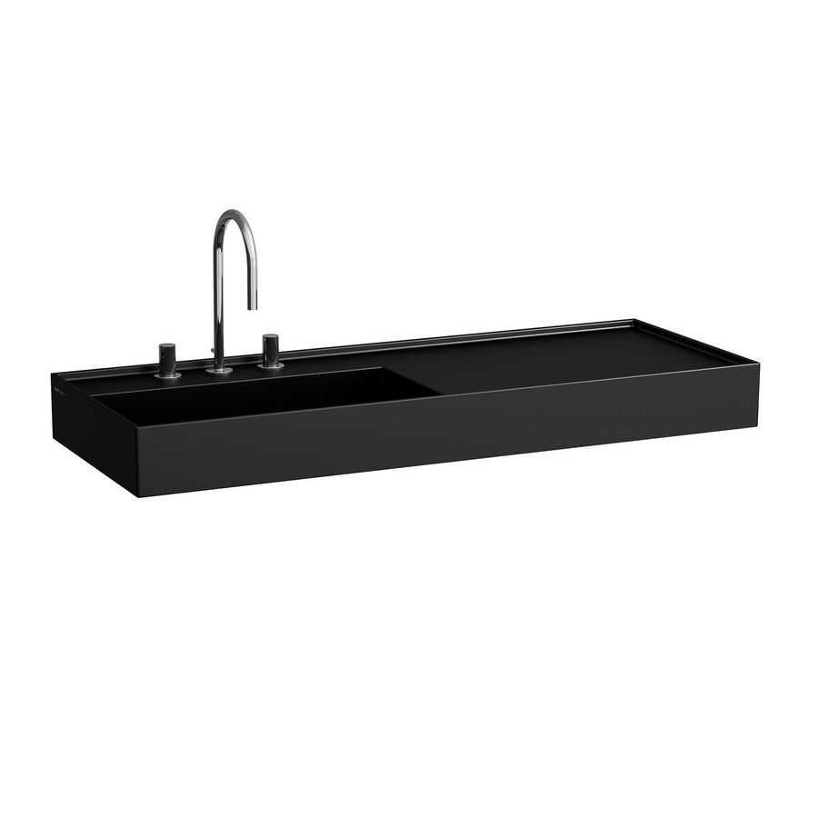 Wastafel afleg rechts met verborgen afvoer Zwart mat H8133327161111