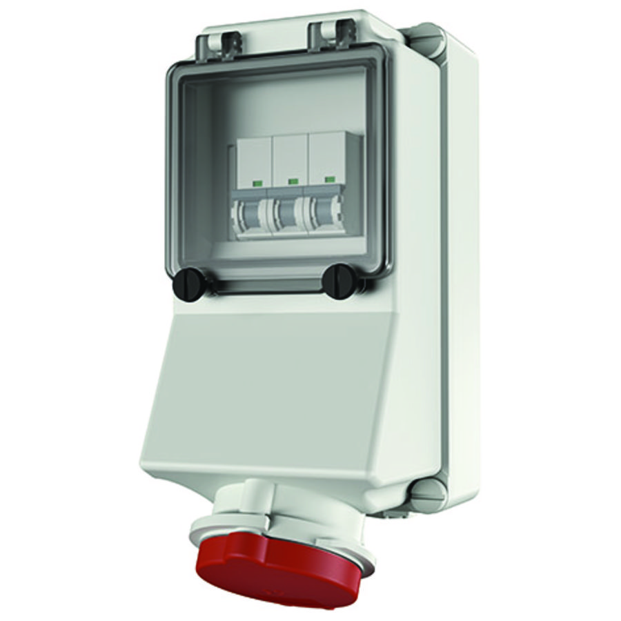Wandcontactdoos 32A 5-polig  6H 400V IP44 + autom.