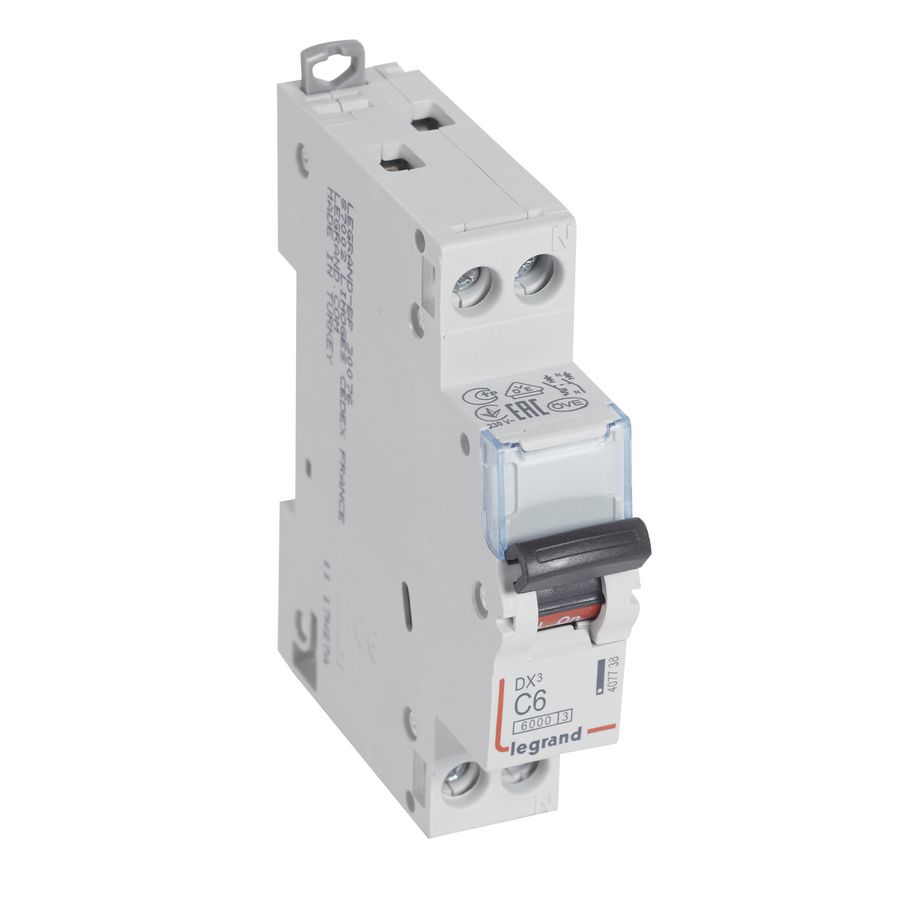 Installatieautomaat MCB DX³ 1-polig + Nul C-karakteristiek 6A 6000A