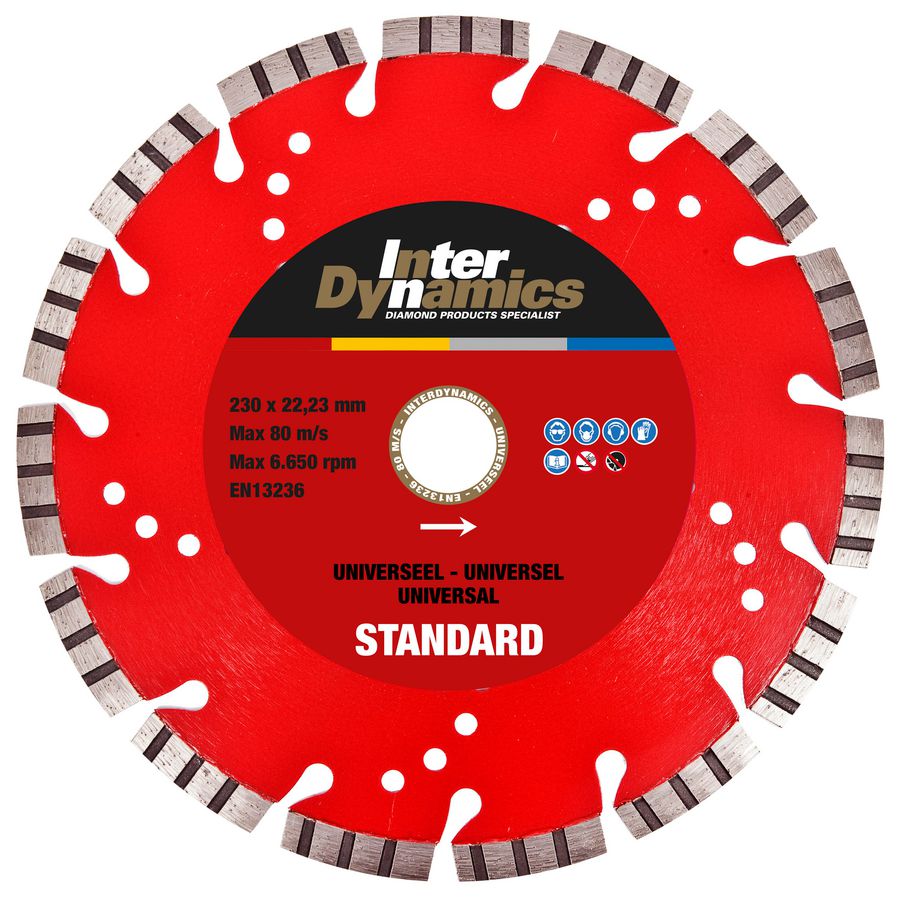 Universeel Standard diamantzaagblad 230mm asgat 22.23mm
