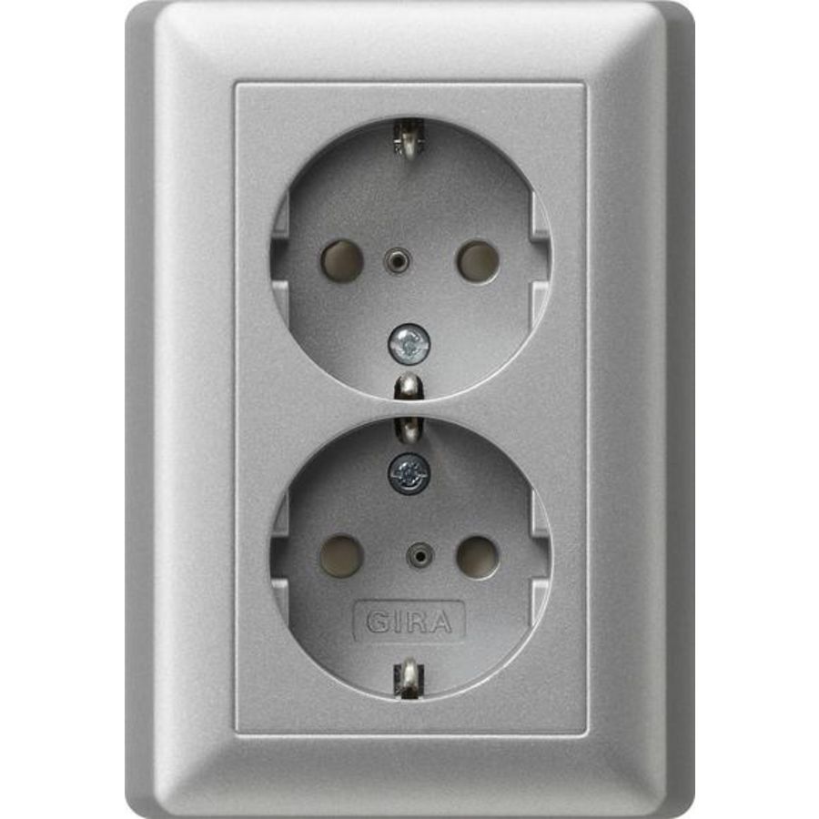 2-voudig wandcontactdoos met randaarde Safety Plus + v.afd.pl. System 55 kl.alum.