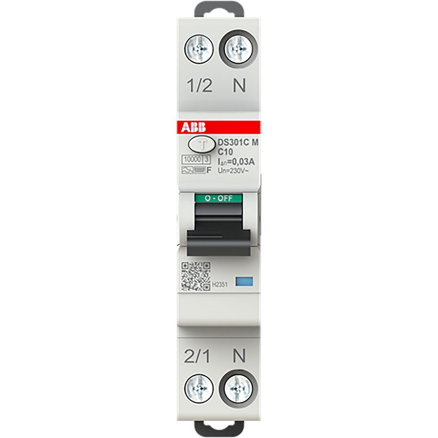 Aardlekautomaat DS301CM C10 F30 Compact DS301CM 1P+N 10A C 30mA F 6kA