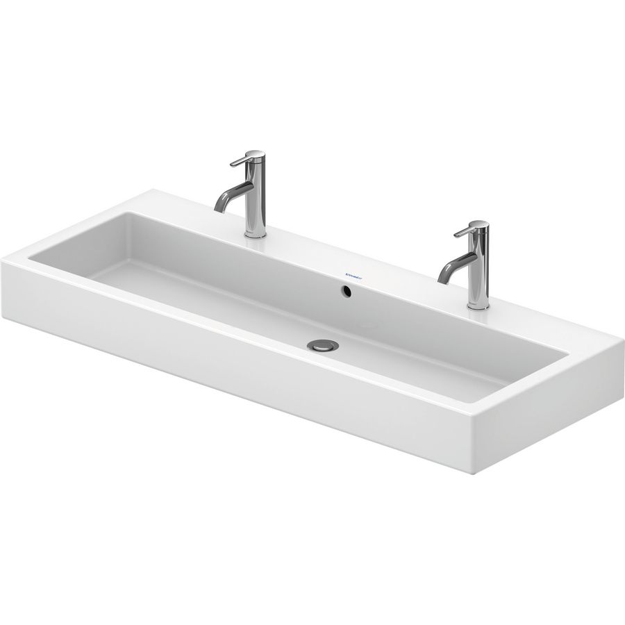 VERO #045412 wastafel 1200mm wit met 2 kraangaten  met overloop