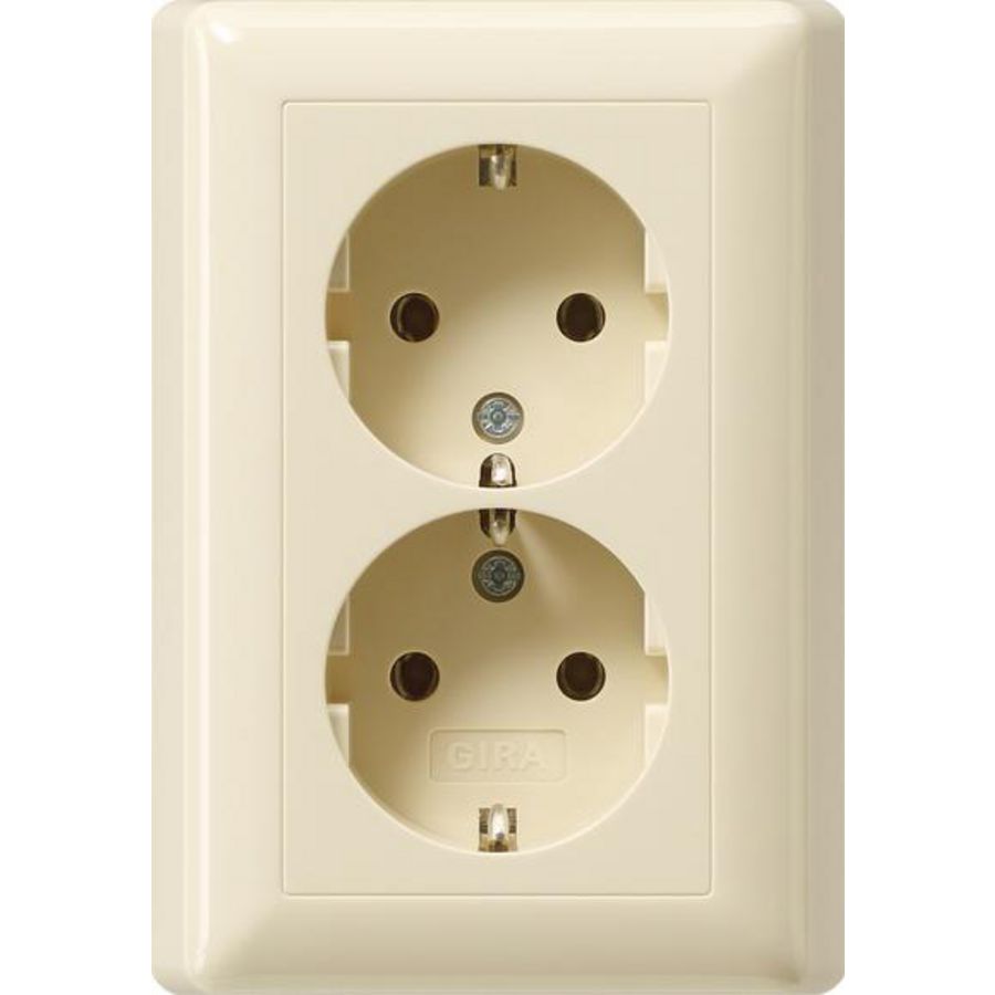 2-voudig wandcontactdoos met randaarde v.afd.pl. zonder kl. STK Gira Standard 55 creme wit