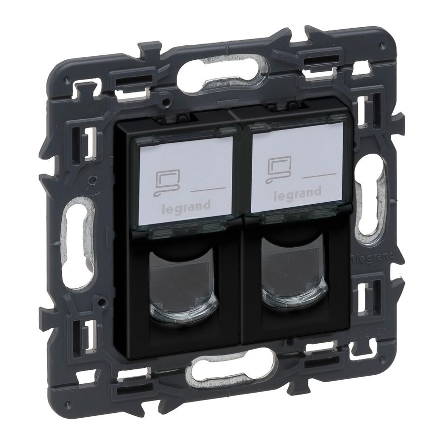 Wandcontactdoos 2xRJ45 UTP Cat. 6 zwart Valena Next