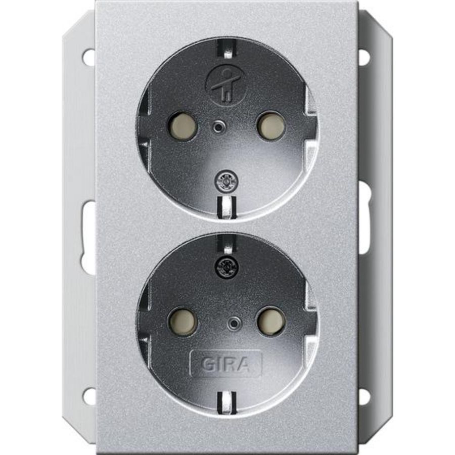 2-voudig wandcontactdoos met randaarde Safety Plus v. IB-doos 1-voudig System 55 kl.alum.