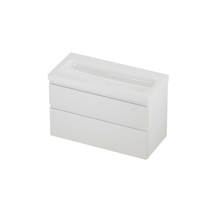 Haga Set polystone Mezza wastafel zonder kraangat en onderkast a-symmetrisch 1000x460x660mm glans wit/mat wit