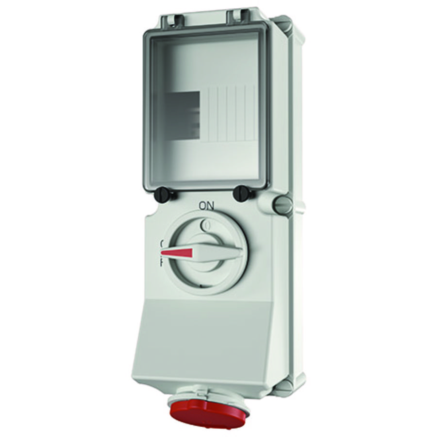 Wandcontactdoos 16A 5-polig  6H 400V IP44 + rail
