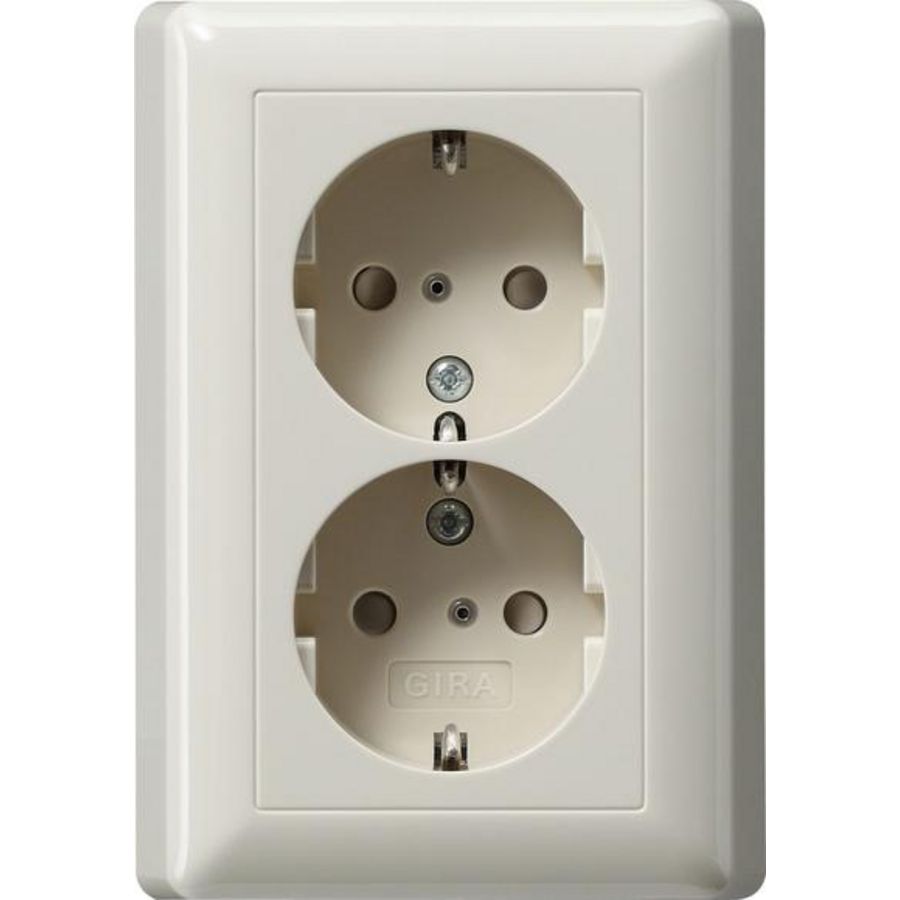 2-voudig wandcontactdoos met randaarde Safety Plus + v.afd.pl. System 55 creme wit