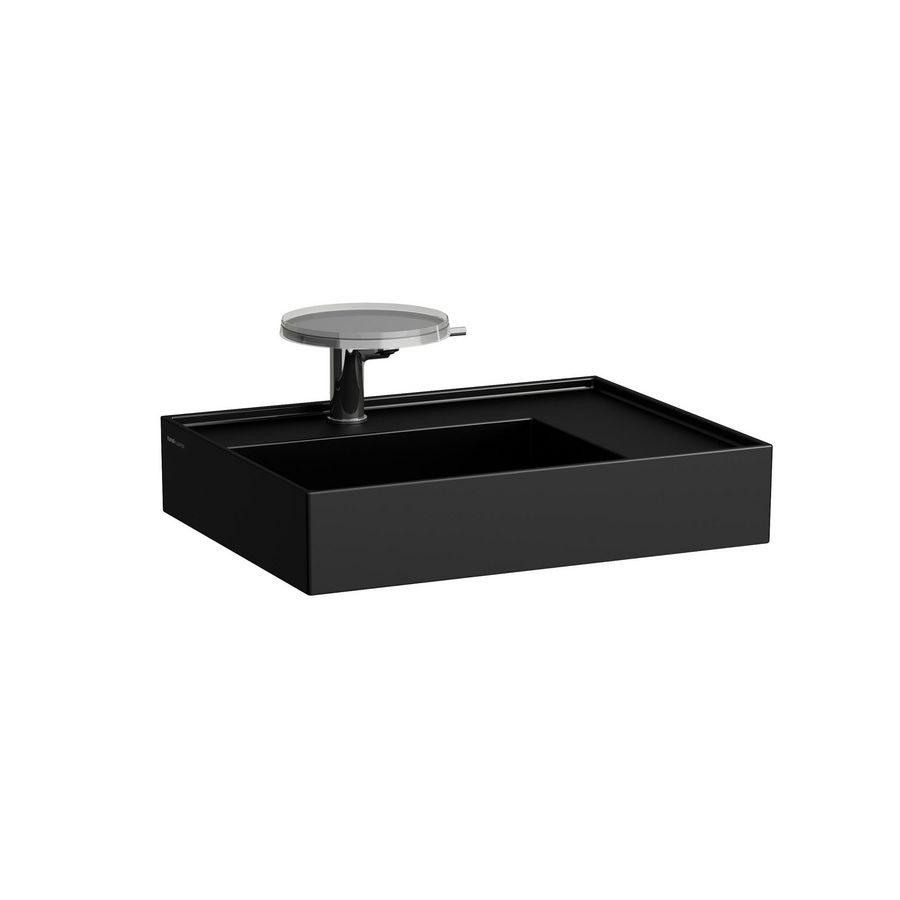 Wastafel met afleg rechts met verborgen afvoer Zwart mat H8103347161111