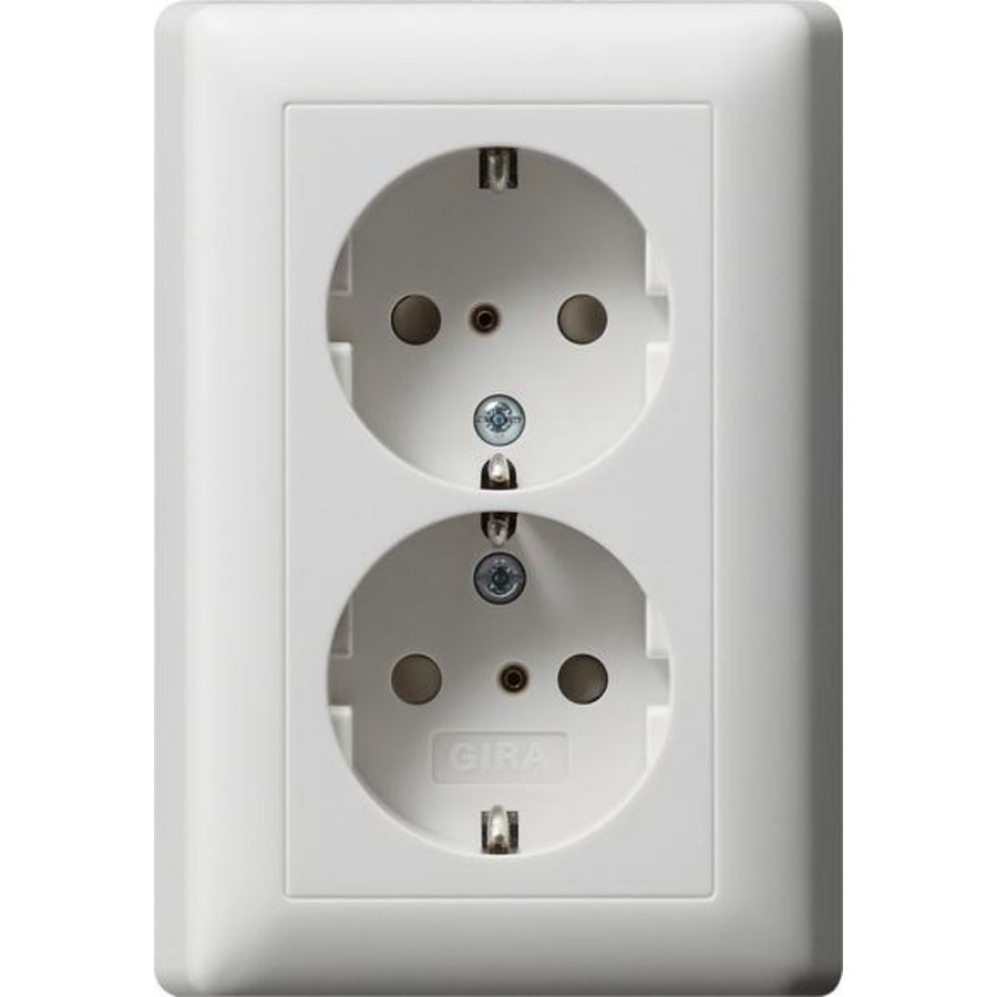 2-voudig wandcontactdoos met randaarde Safety Plus + v.afd.pl. System 55 zuiver wit m