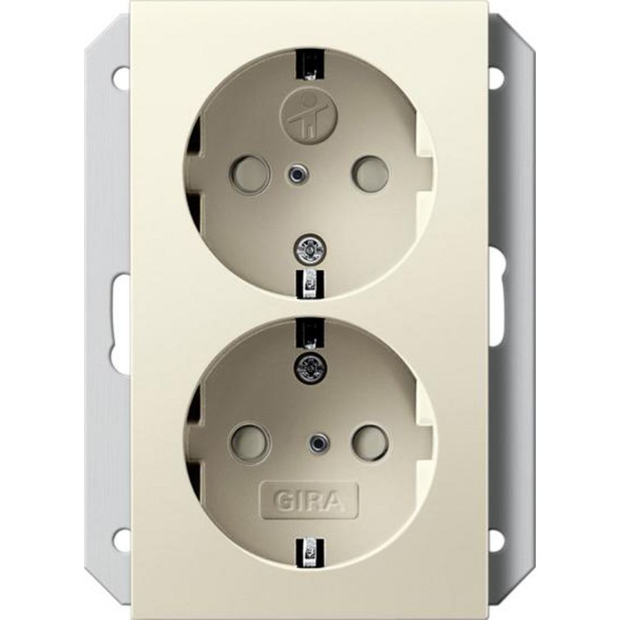 2-voudig wandcontactdoos met randaarde Safety Plus v. IB-doos 1-voudig System 55 creme wit