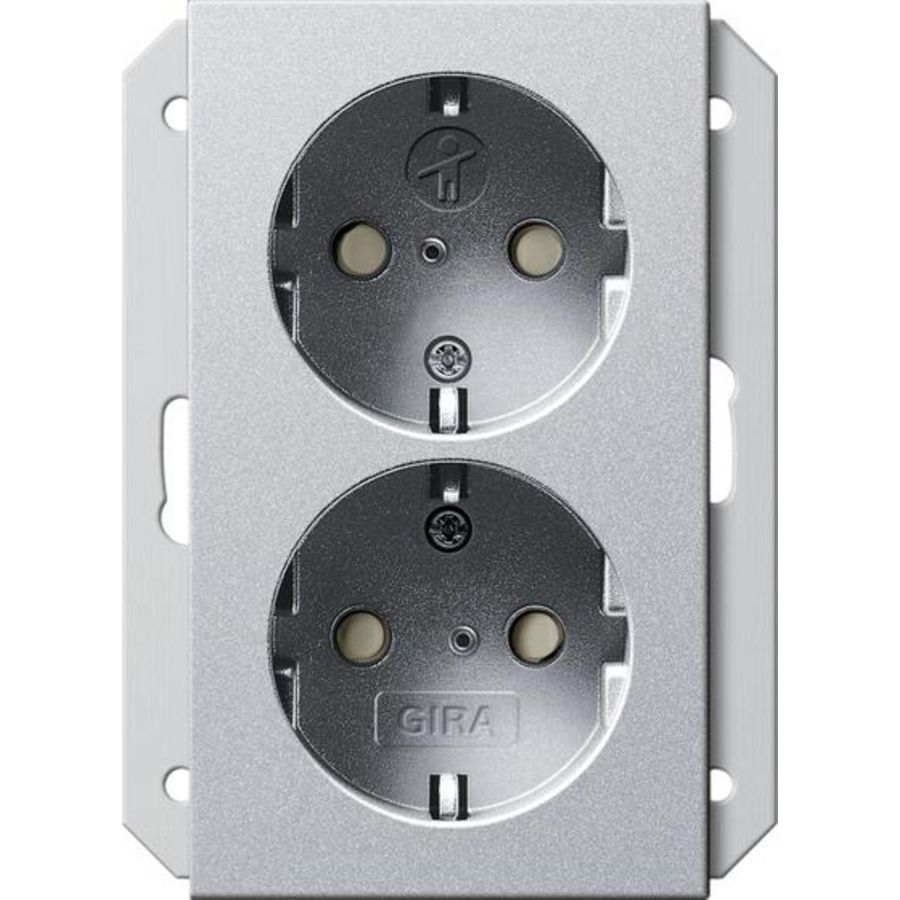 2-voudig wandcontactdoos met randaarde Safety Plus v. IB-doos 1,5-voudig System 55 kl.alum.