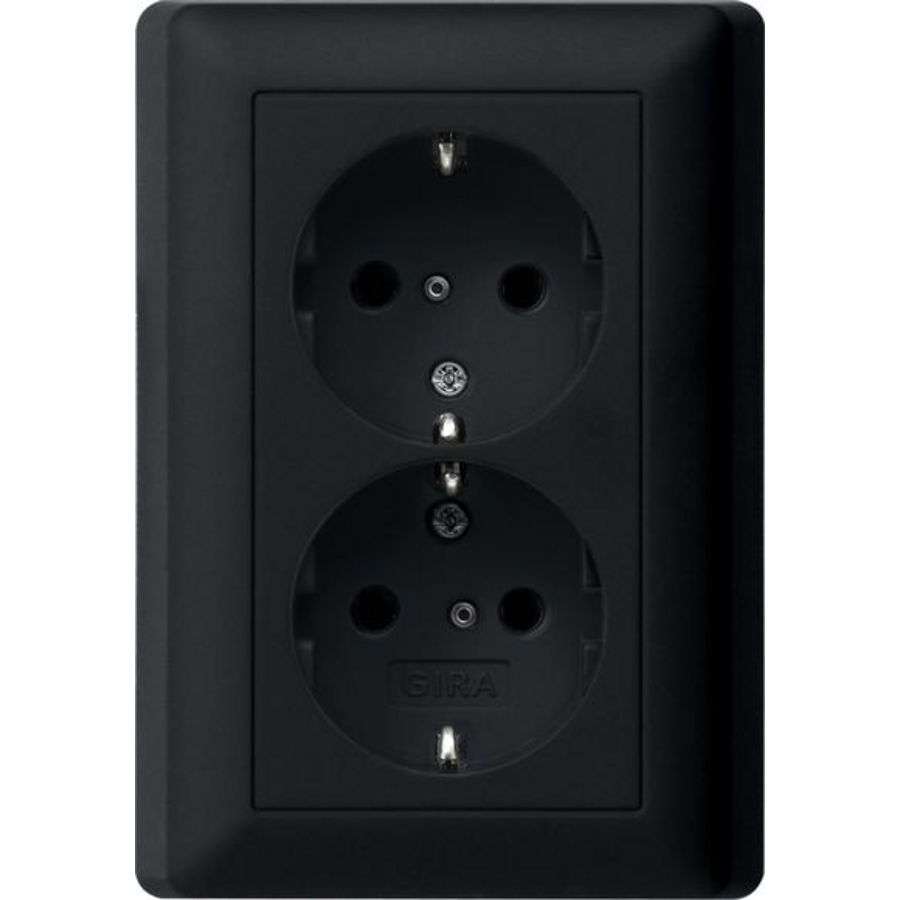 2-voudig wandcontactdoos met randaarde Safety Plus + v.afd.pl. System 55 zwart m