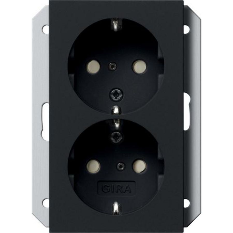 2-voudig wandcontactdoos met randaarde Safety Plus v. IB-doos 1,5-voudig System 55 zwart m