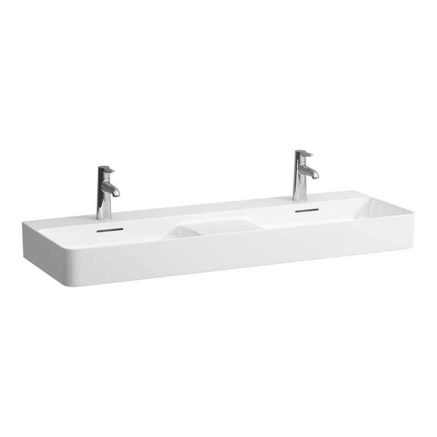 Wastafel dubbel met semi nat gedeelte VAL 120x42cm wit LCC 3 kraangaten LI+RS