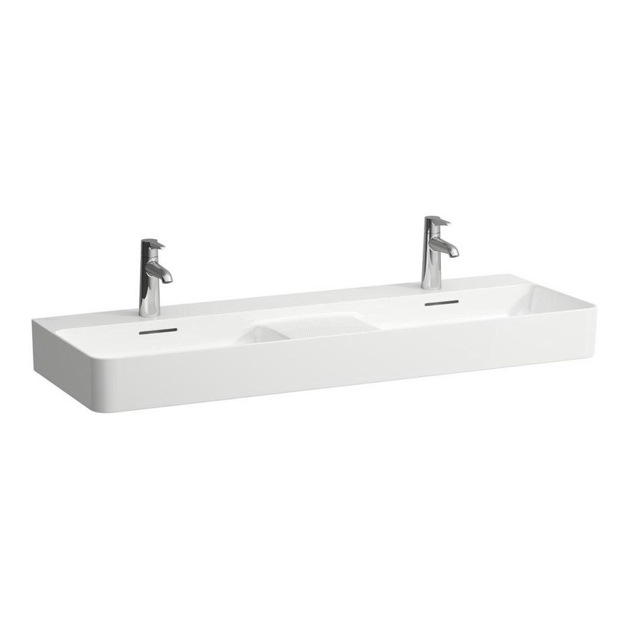 Wastafel dubbel met semi nat gedeelte VAL 120x42cm wit 1 kraangat LI+RS