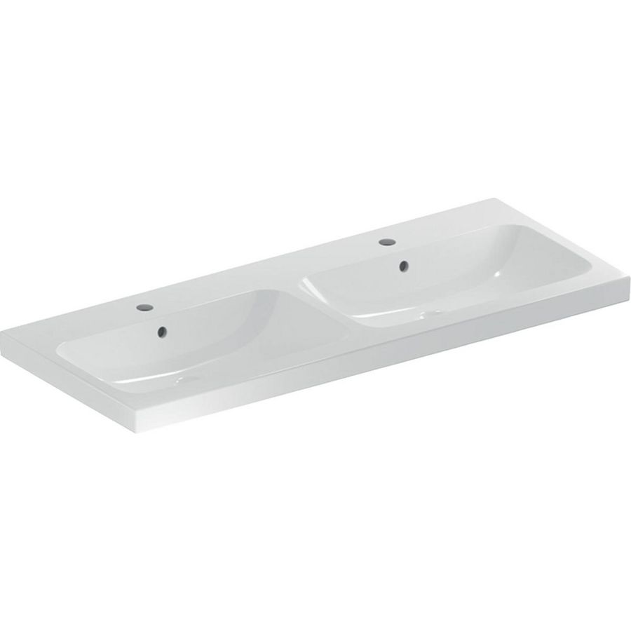 iCon Light dubbele wastafel 120x48cm met kraangat + overloop wit Keratect