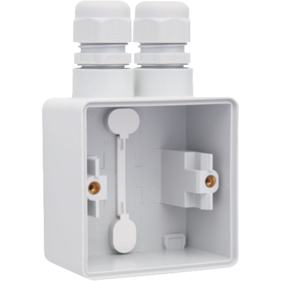 Spuitwaterdichte opbouwdoos grijs met 1x 2-voudige M20-ingang met wartel