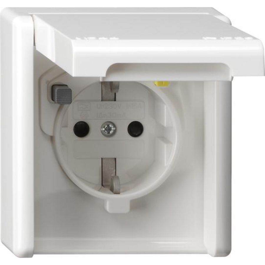 wandcontactdoos aardlekbeveil. 30 mA Safety Plus + v.afd.pl. spatwaterdicht inbouw z