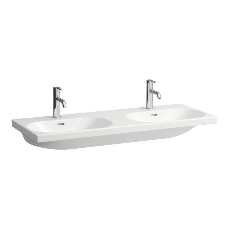 Dubbele Wastafel LUA 120cm +kraangat -overloop Lcc wit