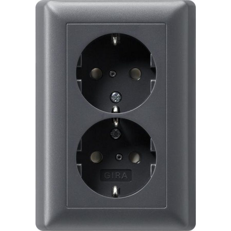 2-voudig wandcontactdoos met randaarde Safety Plus + v.afd.pl. System 55 antraciet