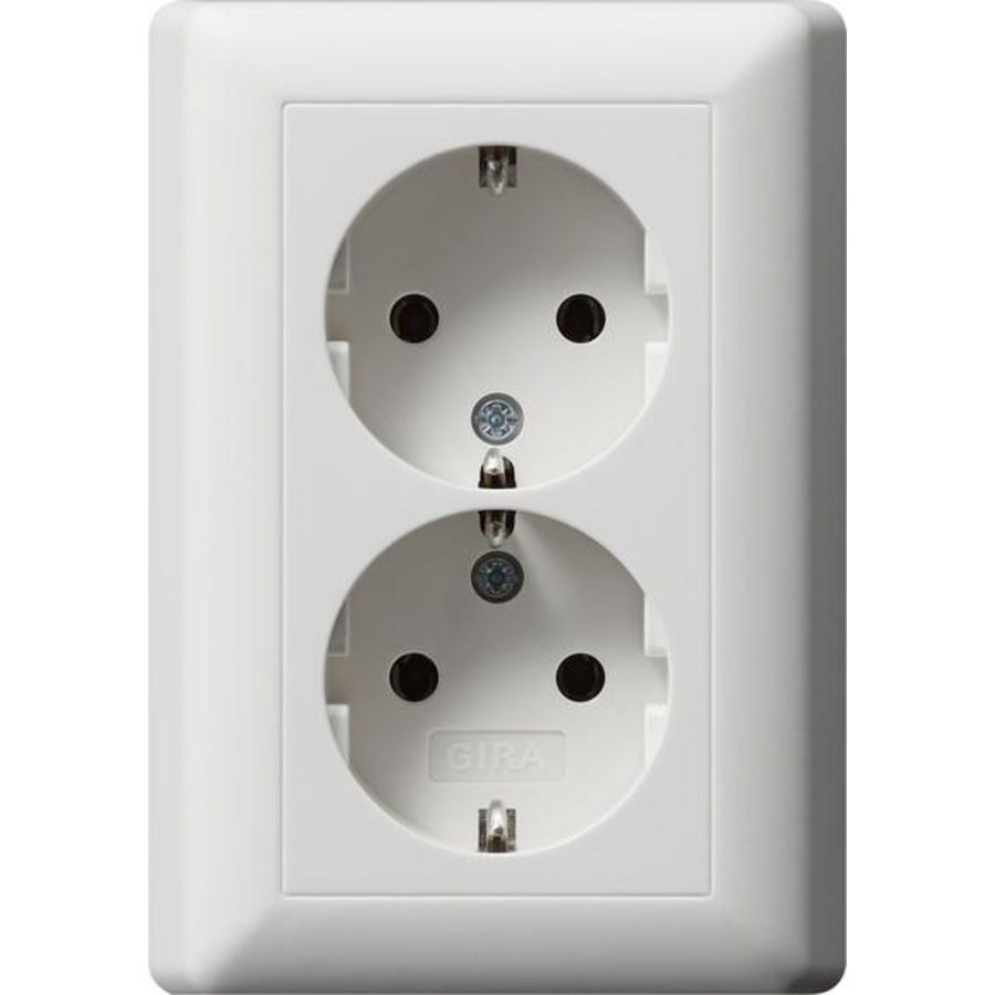 2-voudig wandcontactdoos met randaarde v.afd.pl. zonder kl. STK Gira Standard 55 zuiver wit m