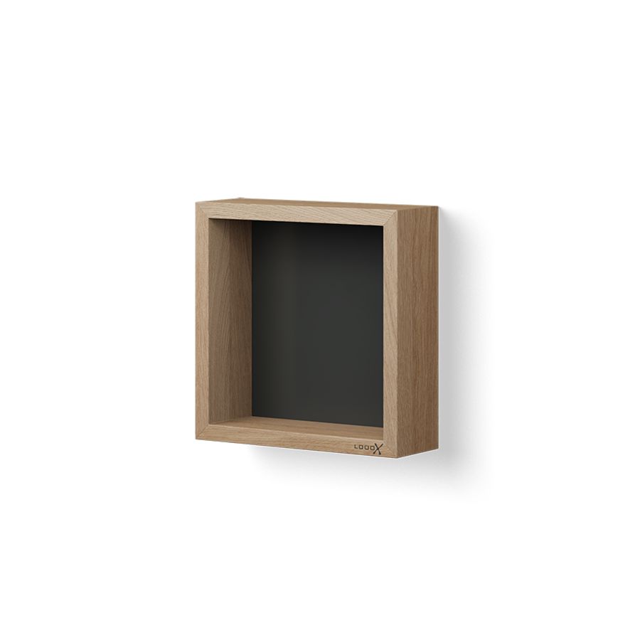 Opbergbox Wooden 300x300mm massief eik old grey achterplaat mat zwart