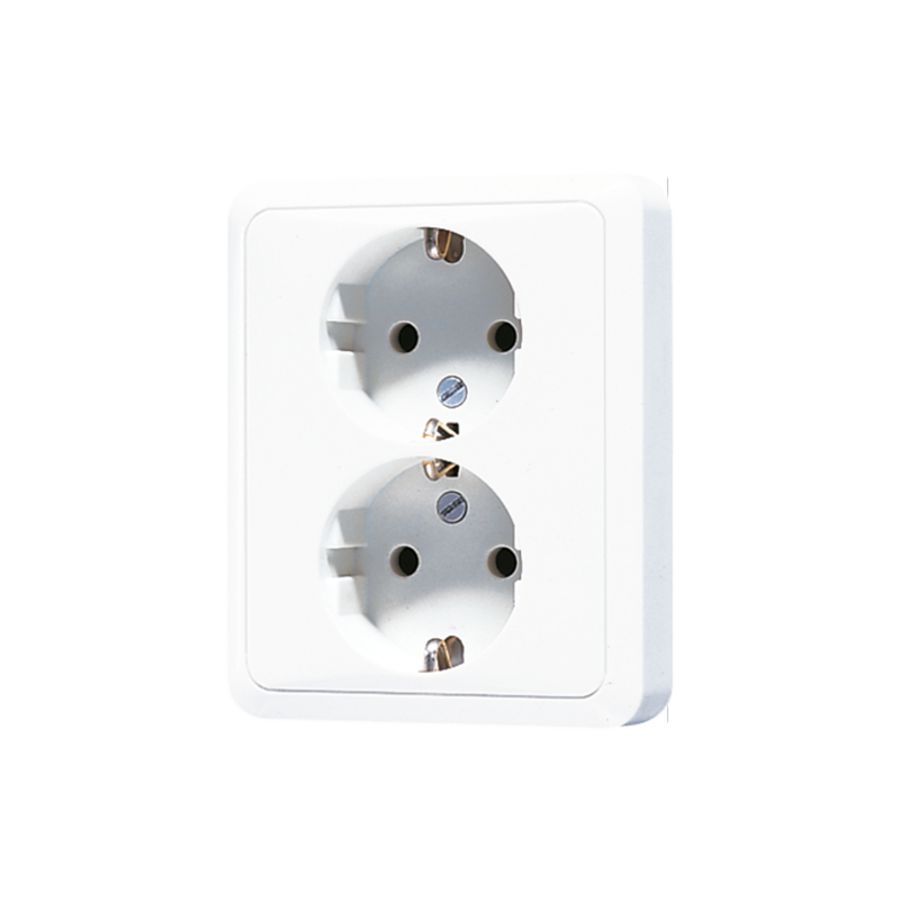 Wandcontactdoos alpin wit 2-voudig met randaarde CD500