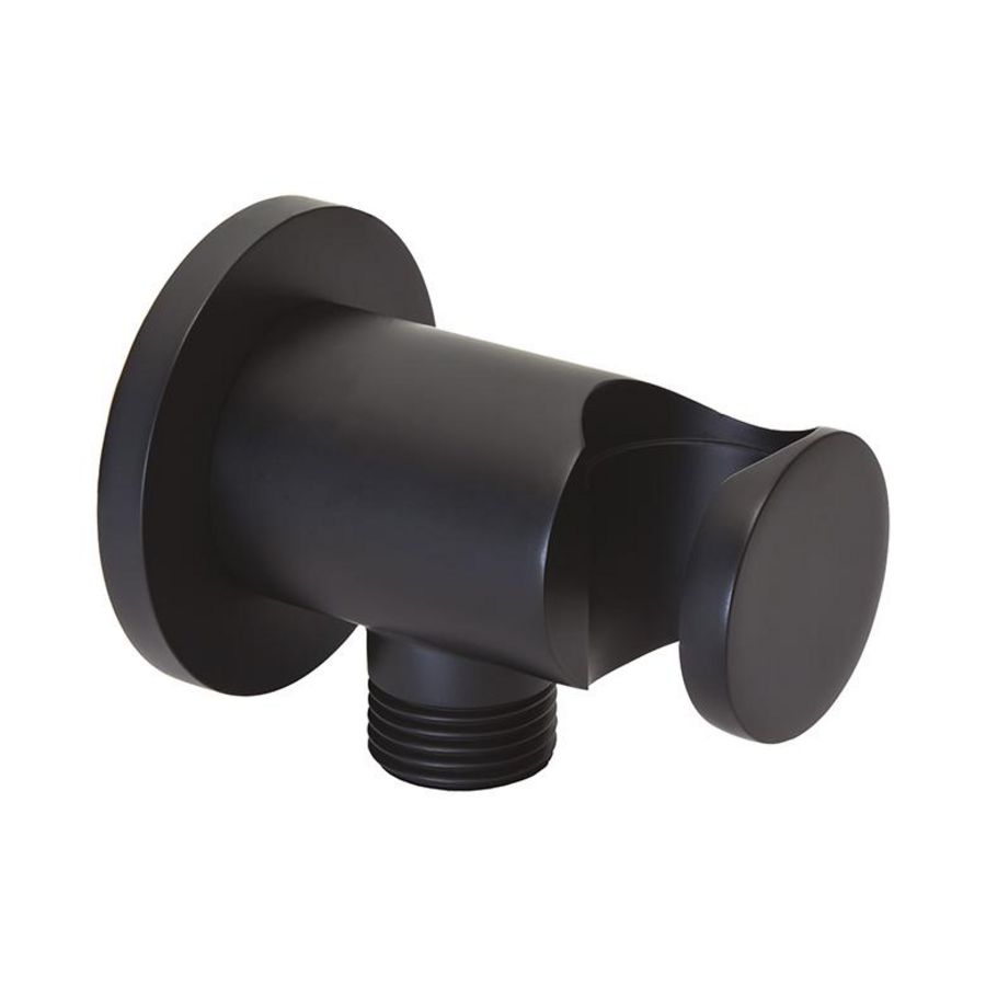 Wandaansluitbocht TONDO rond 1/2" met wandhouder mat zwart excl. rozet