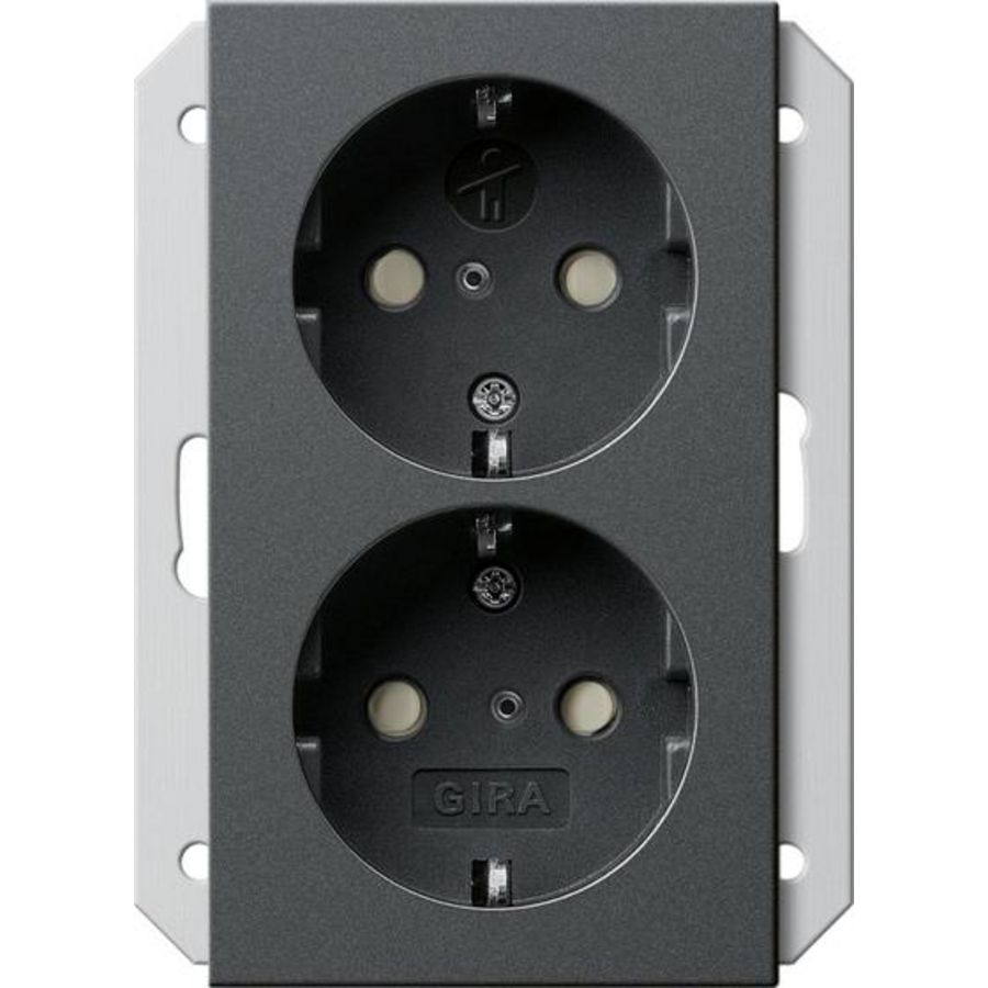 2-voudig wandcontactdoos met randaarde Safety Plus v. IB-doos 1,5-voudig System 55 antraciet