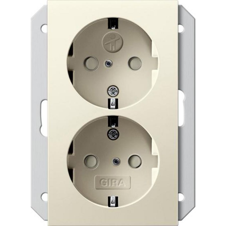 2-voudig wandcontactdoos met randaarde Safety Plus v. IB-doos 1,5-voudig System 55 creme wit