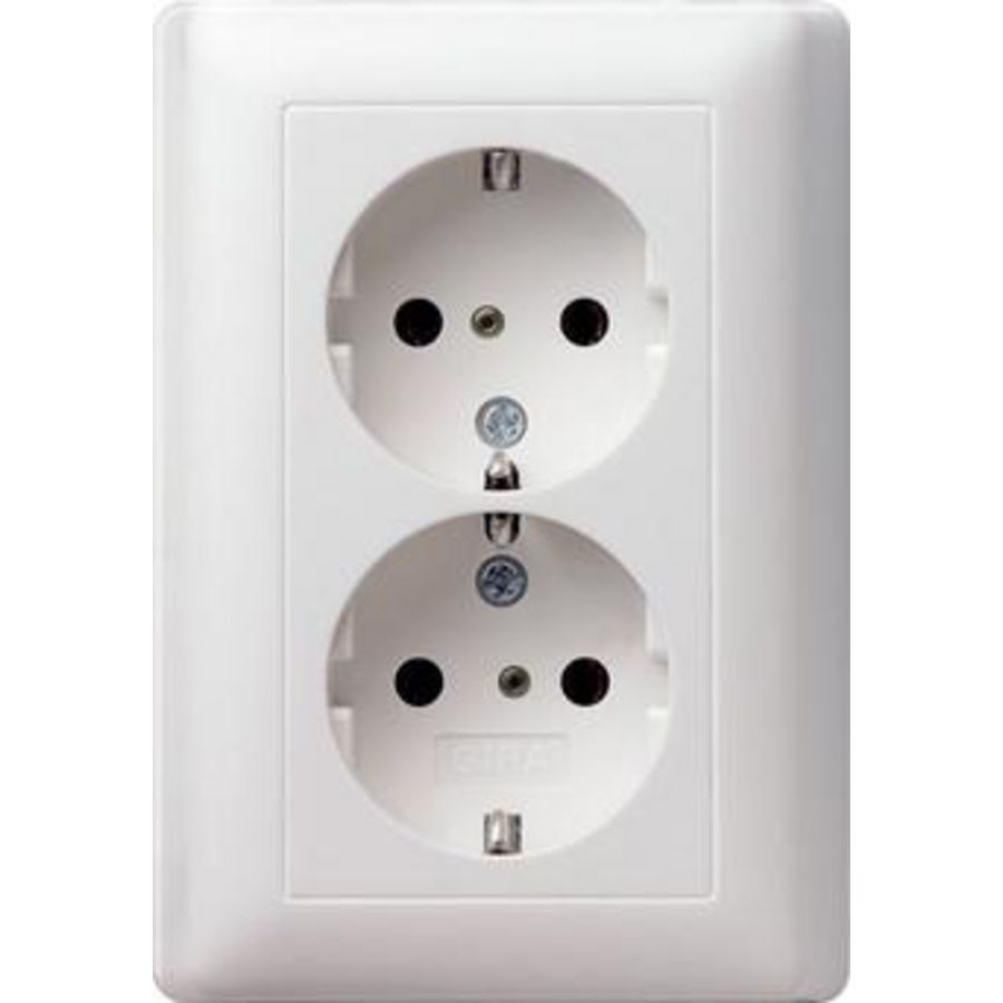 2-voudig wandcontactdoos met randaarde Safety Plus + v.afd.pl. System 55 zuiver wit