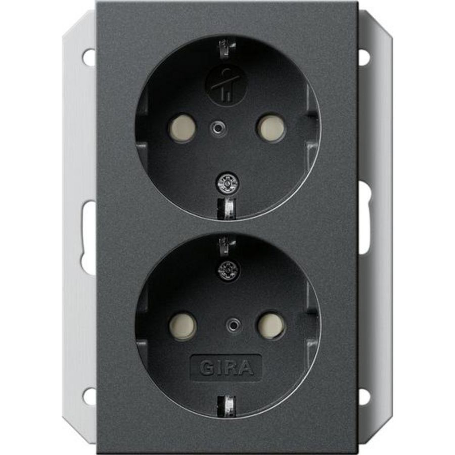 2-voudig wandcontactdoos met randaarde Safety Plus v. IB-doos 1-voudig System 55 antraciet