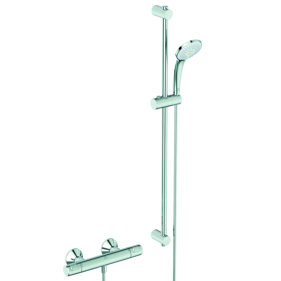 Douchethermostaatset / renovatieset T25 CERATHERM 150mm + Idealrain M3 glijstang 90cm chroom incl. s-koppelingen
