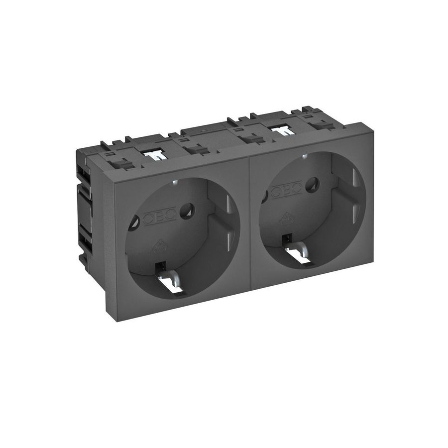 Contactdoos 2-vdg 0gr 250V 10/16A carbonaat zwartgrijs