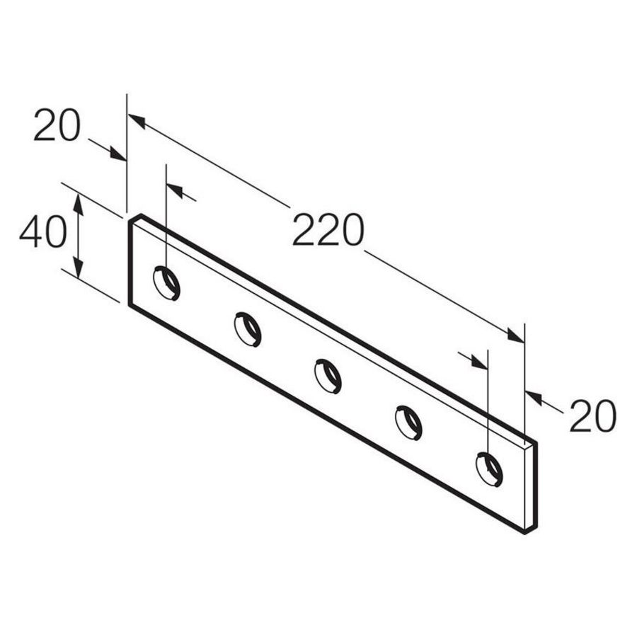 Bevestigingsstrip 5 gats 220x40x6 Thvz