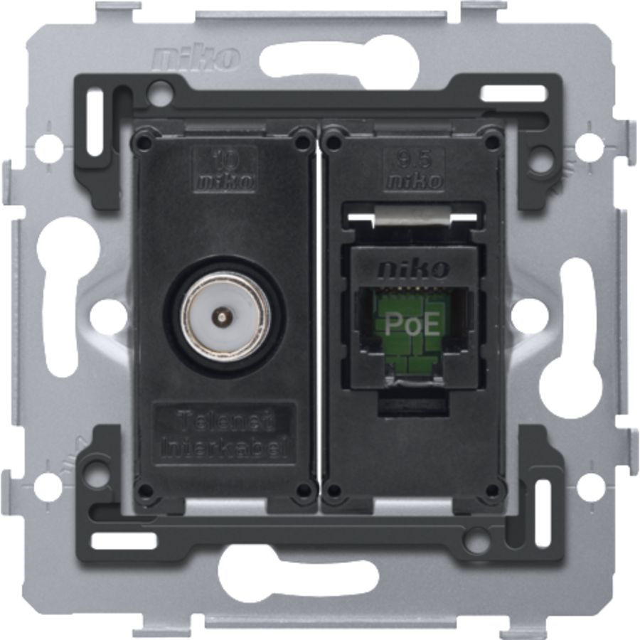Combinatie coax met RJ45-aansl. UTP Cat. 6 PoE++ vlak