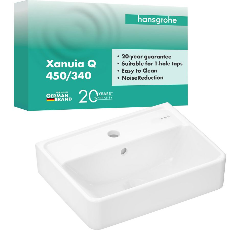 Fontein 450x340mm Xanuia Q met kraangat + overloop wit