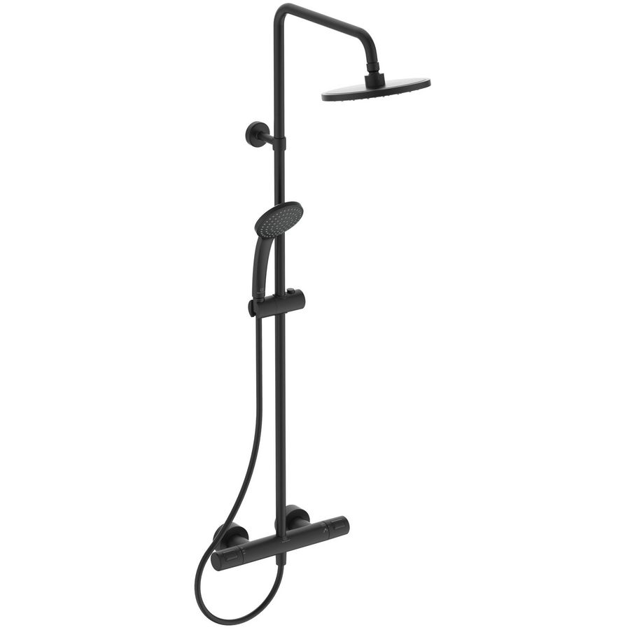 Douchesysteem thermostatisch CERATHERM T25 Ø200mm silk black hoh 150mm incl. s-koppelingen