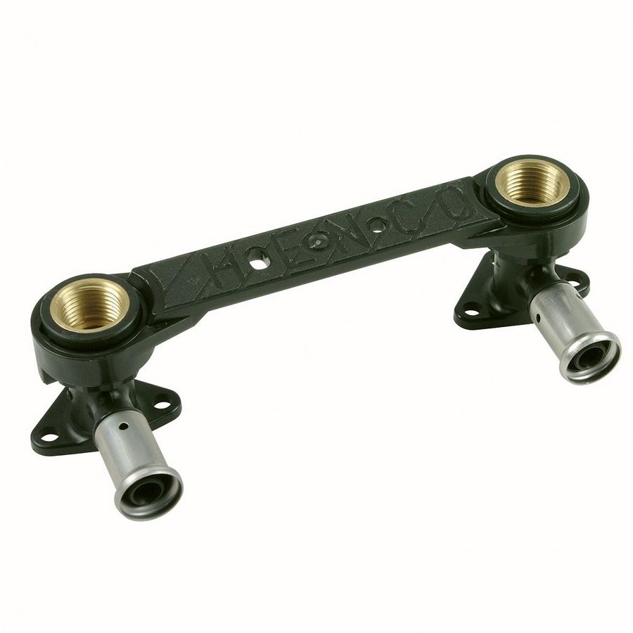 Dubbele muurplaat persaansluiting 150mm m. 2x koppeling 2PK 16x1/2"bi.