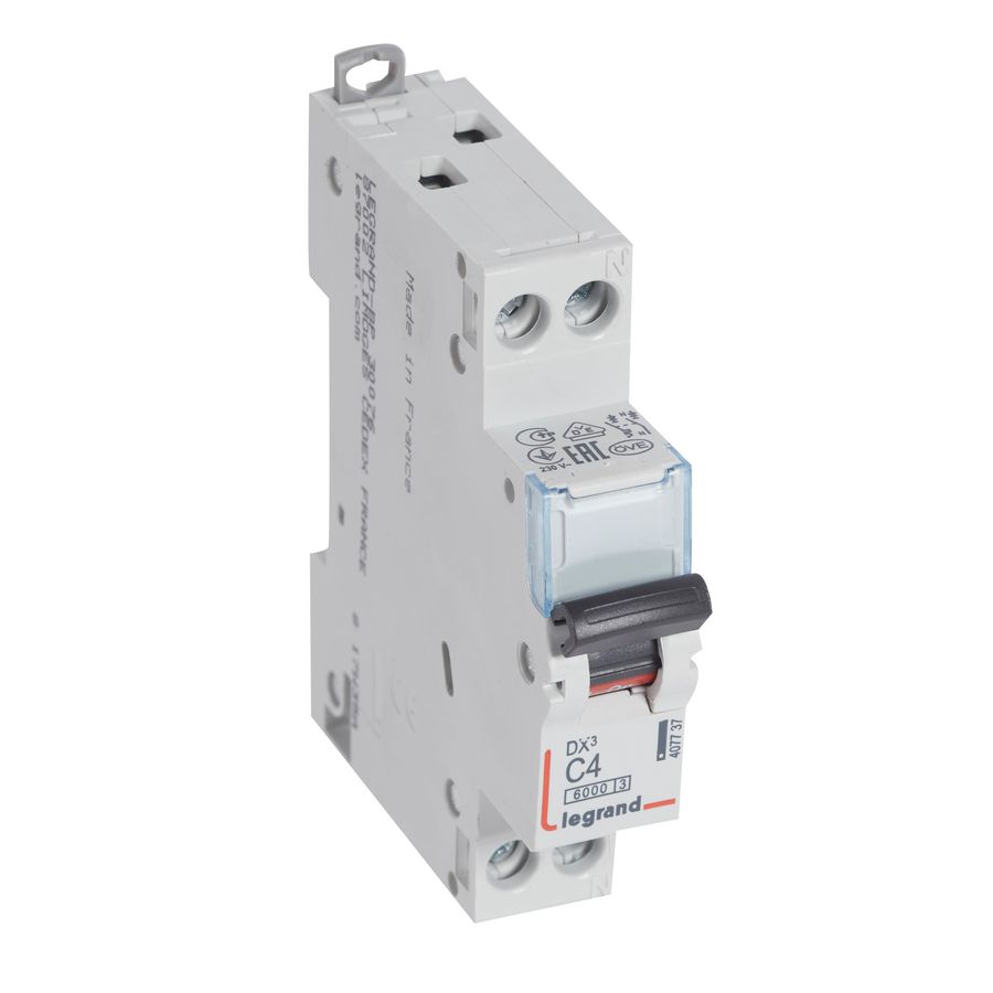 Installatieautomaat MCB DX³ 1-polig + Nul C-karakteristiek 4A 6000A