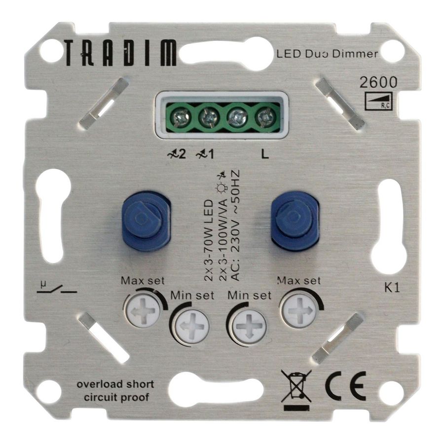 Muurdimmer Tradim 2600 2x 3-100W