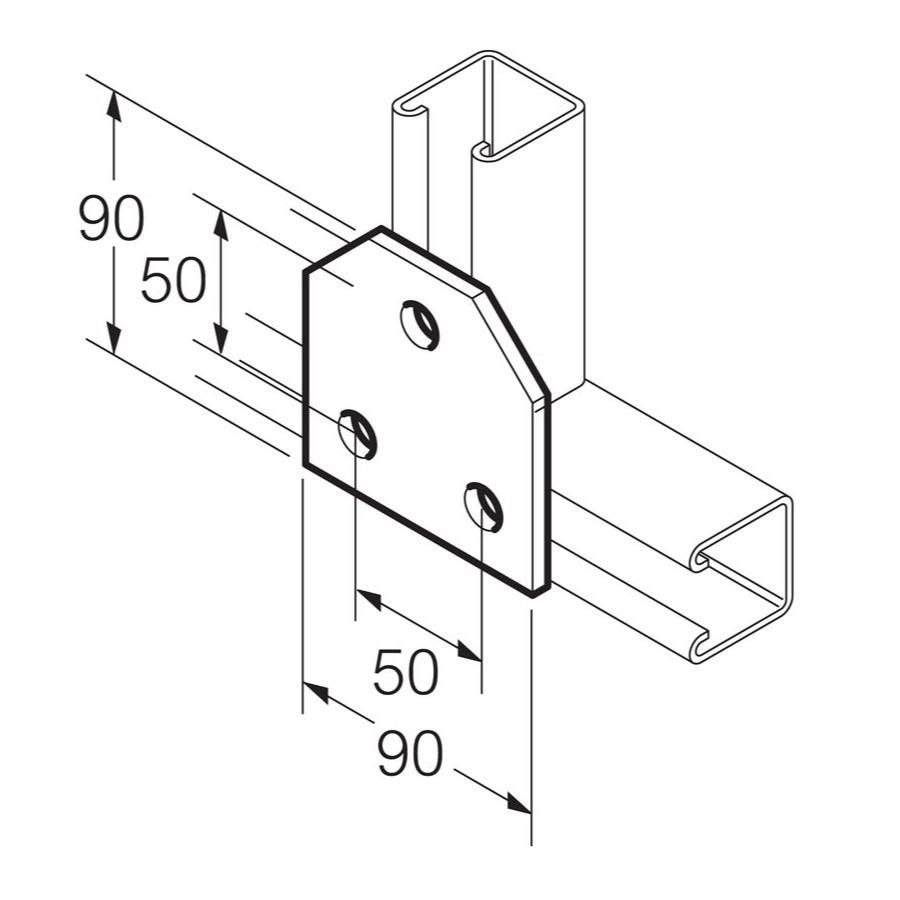 Bevestigings T-stuk 90x90 RVS316L